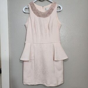 Jackie Jon New York Women's Pink Sleeveless Dress Size 6 Peplum Beaded Neckline